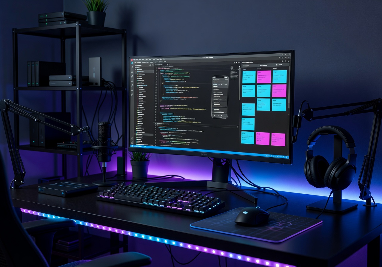 Gaming setup representing startup development environment: gaming-setup-dark.jpg