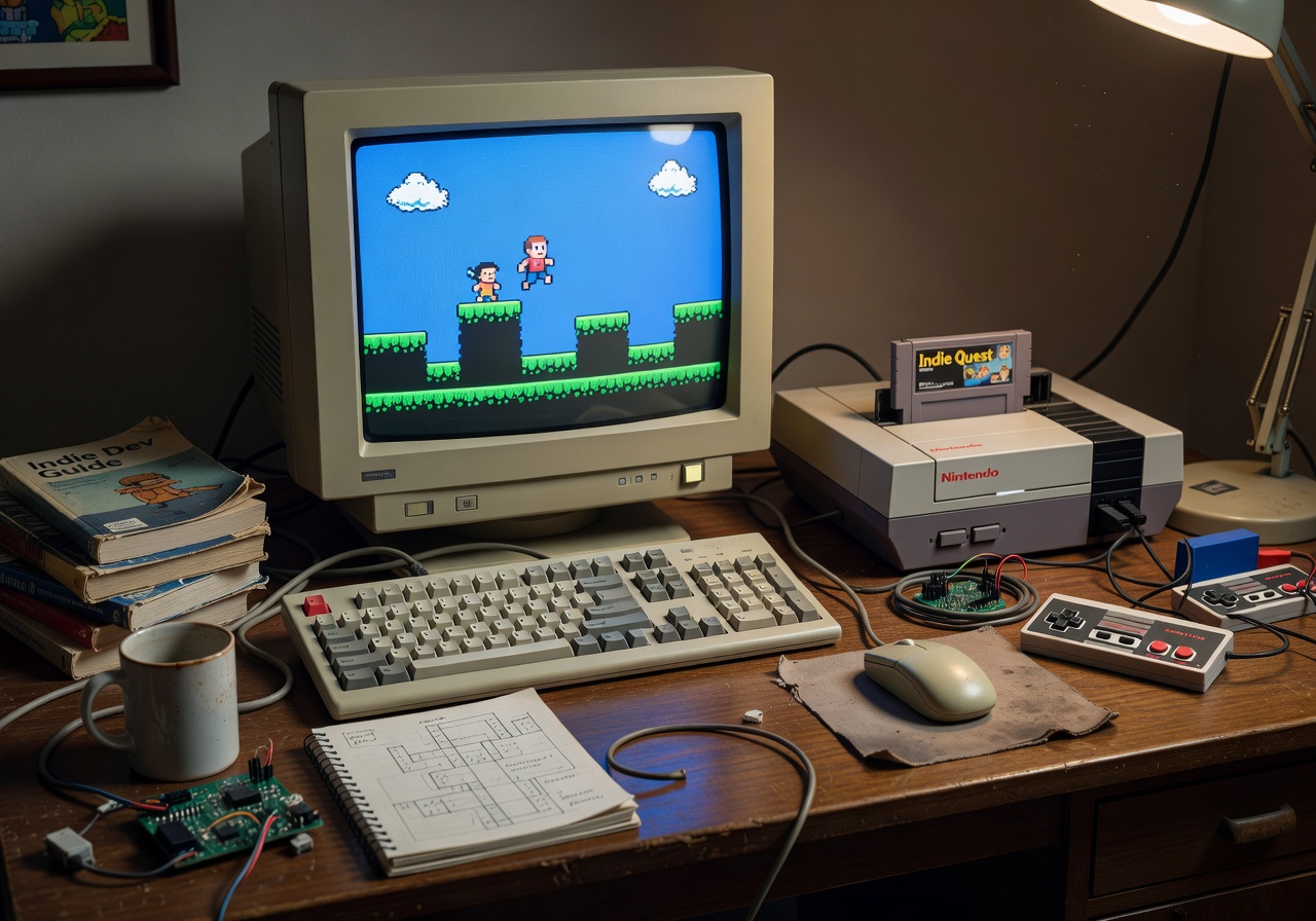 Retro gaming setup representing indie game development: retro-indie-gaming.jpg